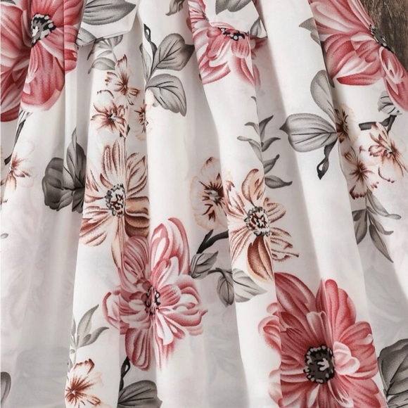 Girls Floral Print Hem Ruffle Trim Dress - Picture 3 of 6